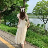 Summer Chiffon Fairy Dress Women Solid Elegant Party Midi Dress Female Casual Sweet Korean Fashion Pink Dress  New Clothes