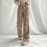 supernfb Vintage Khaki Cargo Pants Jeans Pockets Trousers Sweatpant Harajuku Casual Chic Clothes Fall New