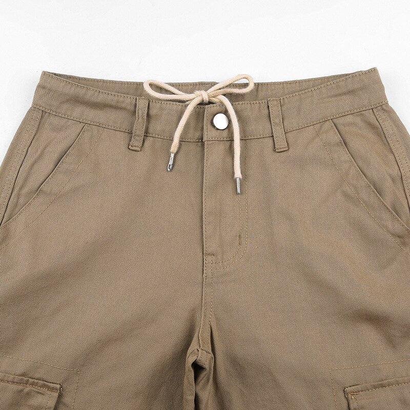 supernfb Vintage Khaki Cargo Pants Jeans Pockets Trousers Sweatpant Harajuku Casual Chic Clothes Fall New