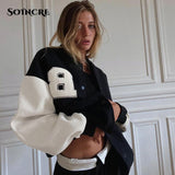 Supernfb Letter Embroidery Patchwork Varsity Jacket Women Autumn Winter Single Breasted Loose Casual Baseball Coats High Street Outerwear