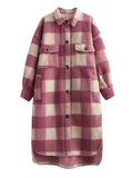 Supernfb Coat Women  Ins Fashion Blogger Vintage Oversize Coat Women Woollen Plaid Long Jacket England Winter Trench