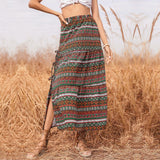 Supernfb Boho Floral A-line Women's Maxi Skirt High Waist Sashes Vintage Pleated Womens Skirts  Summer Fashion Clothes Female