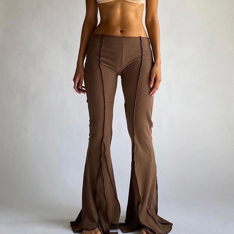 Supernfb Women High Waist Elastic Wide Leg Flare Pants Casual Ladies Solid Bell-Bottomed Trousers Fashion Streetwear
