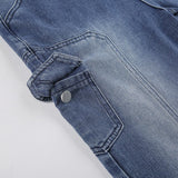supernfb Y2K Straight Cargo Jeans Retro Denim Pants Ruched Drawstring Women Denim Trousers Street Indie Aesthetic Trousers Streetwear