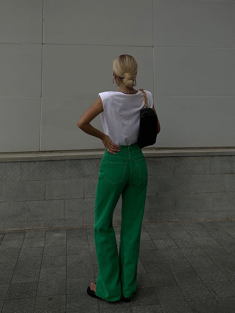 supernfb Woman High Waist Pink Green Denim Jeans Pants