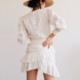 Supernfb long sleeve mini dresses white cotton lace summer dress floral embroidery brand women Dresses ruffles boho dress Vestido