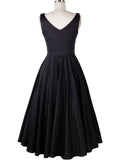 Tavmart Audrey Hepburn Sleeveless Vintage Style 50s 60s Dresses Little Black Elegant Casual Dress V Neck High Waist Women Clothing