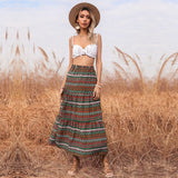 Supernfb Boho Floral A-line Women's Maxi Skirt High Waist Sashes Vintage Pleated Womens Skirts  Summer Fashion Clothes Female