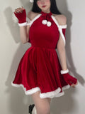 Supernfb Red Sweet Sexy Christmas Set Women Casual Evening Party Mini Dress Sets Winter Slim Korean Fashion Clothing Sets New Year