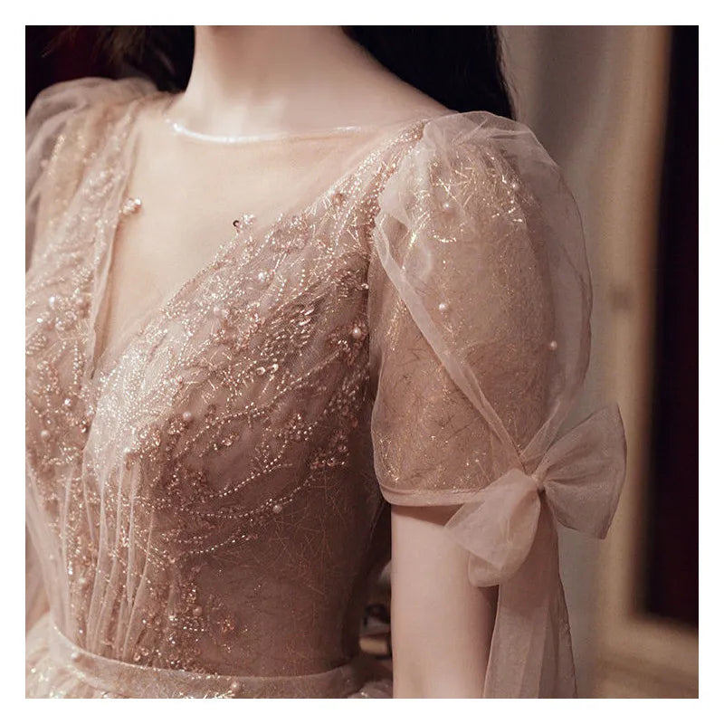 Pearls Beading Tulle Party Dresses Vintage Royal Elegant Bandage Long Evening Dress Celebration Party Gowns