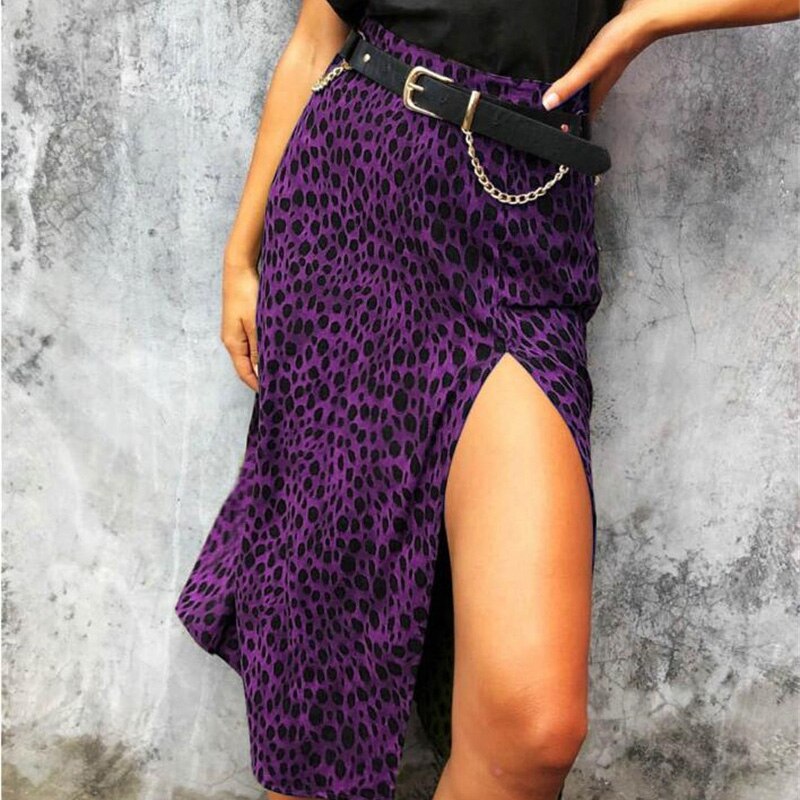 Supernfb All Match Femme Sexy Split Print Skirts Summer Casual Vintage Dot Hollow Out Skirt Women Slim Fit Leopard Party Club Midi Skirts