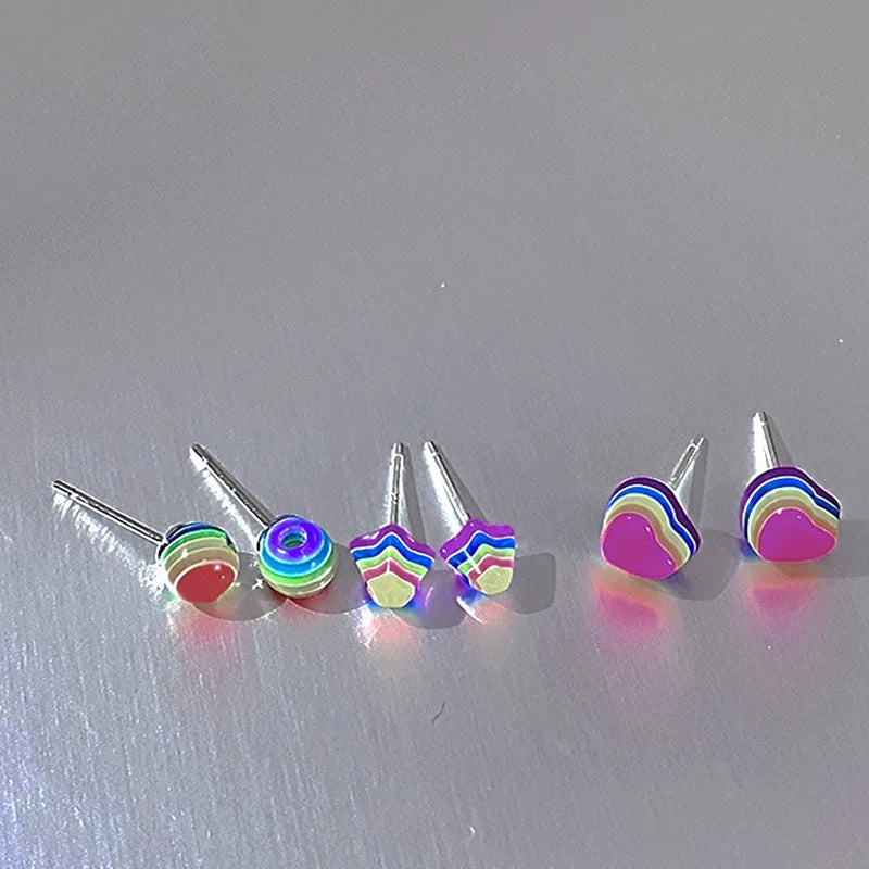 Supernfb Tavimart 5Pcs Cute Colorful Zircon Heart Stud Earrings for Women Girls Sweet Mini Small Round Piercing Earrings Wedding Jewelry Gifts