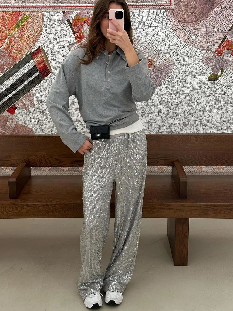 Supernfb Womens Glitter Sequin Joggers Pants Sequin Ladies Casual Skinny Pants Female Trousers High Waist Casual Luxury Party Trousers
