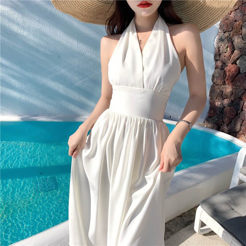 Supernfb Black White Sexy V Neck Party Evening Dress Vintage Summer Beach Vacation Long Dresses Sleeveless Bodycon Maxi Dresses For Women