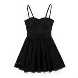 Sexy Solid Hollow Out Embroidery Midi Braces Dress Sleeveless Backless Elastic Fold Dresses Summer Party Elegant Vestidos