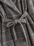 Supernfb Plaid Print Elegant Coats For Women Notched Collar Long Sleeve Lace-up Woolen Coat Streetwear Vintage Women's Cardigan Jackets