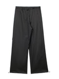 supernfb Drawstring Elastic Waist Cargo Pants Women Crease Detail Leg Adjustable Hem Baggy Pants With Pocket Satin Effect Black Trousers