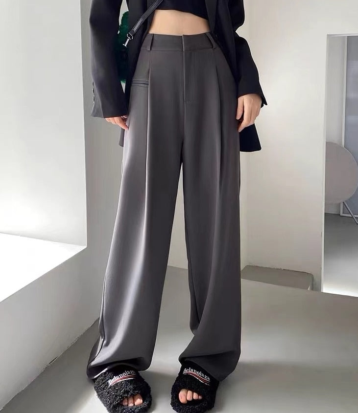 Supernfb Chic  Spring Summer Wide Leg Women's Pants Classic Office Lady  Elegant Casual Trousers Female Work High Waist Pants W812