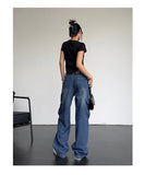 supernfb Women's Blue Vintage Cargo Jeans High Waist Straight Mopping Pants Fashion Casual Baggy Wide Leg Denim Trouser Ladies Summer