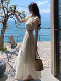 Sexy Hollow Out Midi Dresses for Women Summer New Elegant Party Prom One Piece Fashion Beach Holiday Vestidos Female Clothe
