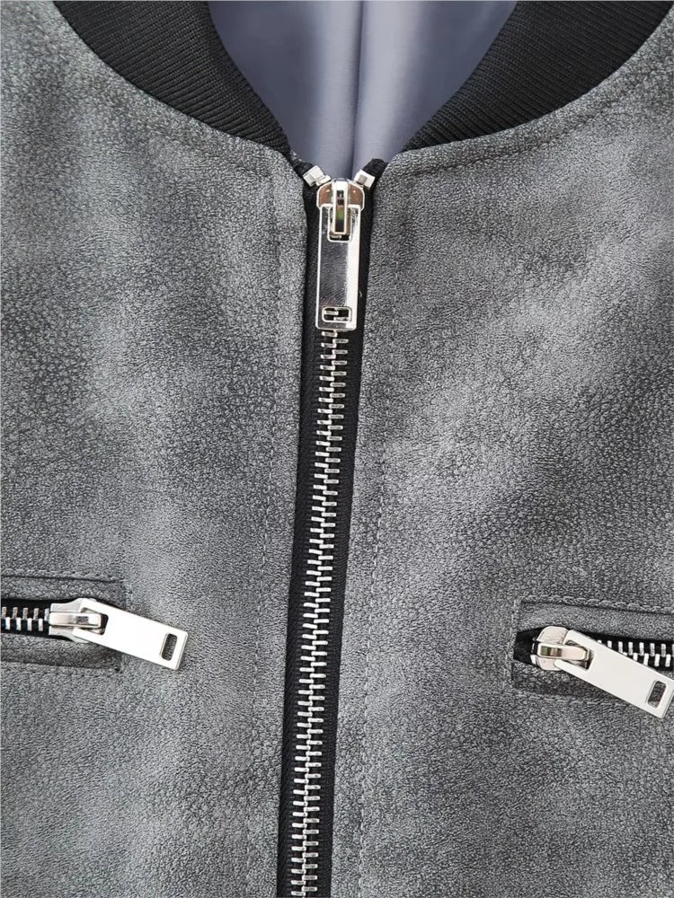 Supernfb Vintage Leather Bomber Jackets For Women O-neck Zipper Worn Effect Short Jackets Autumn Female High Street Pu Leather Coats