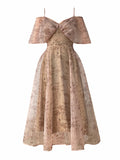 Spaghetti Strap Dress Vintage Women Floral Fashion Elegant Slim A-line Printed Dresses Summer Ladies Evening Female Clothes
