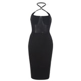 Supernfb Women Sexy Halter Bandages Dress New Backless Patchwork Clothes Club Party Bodycon Dresses