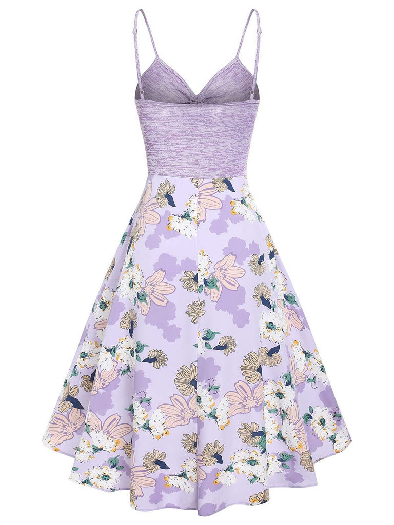 Supernfb Flower Space Dye Print Dress Vacation Cinched Ruched A Line Combo Dress Adjustable Shoulder Straps Midi Dress For Women