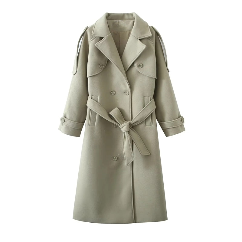 Supernfb Ins Fashion Trench Coat Overcoat Women Blogger Vintage Loose Ligh Green Long Jacket