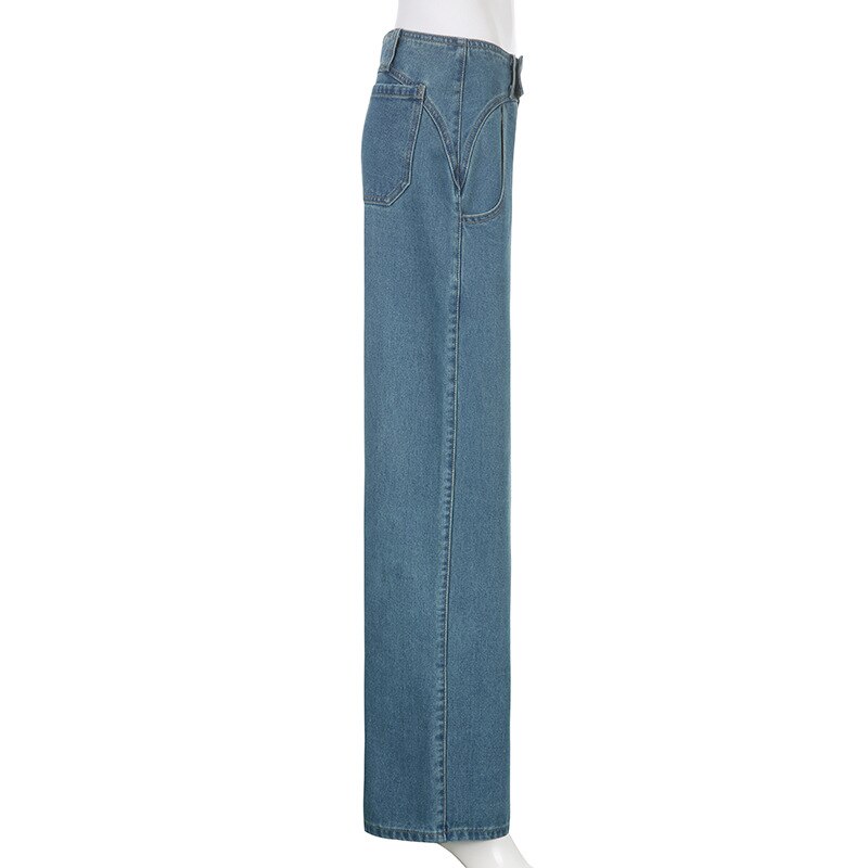 supernfb Women Light Blue Denim Jeans Casual Straight Loose Long Trousers pantalones mujer verano  Autumn High Waist pantalones