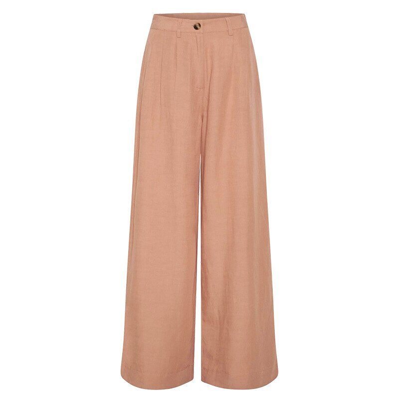 Supernfb Casual 100% Linen Women'S Pants Vintage Elastic Waist Button Up Korean Fashion Harajuku Streetwear Wide Leg Trouser Pantalones