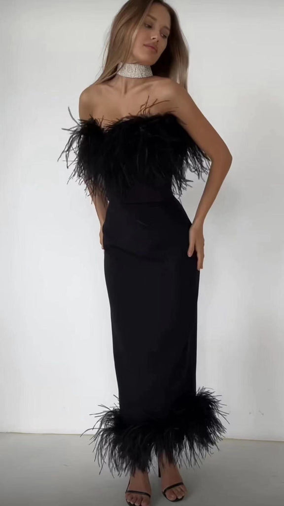 Supernfb Top Quality Women Sexy Off the Shoulder Feathers Bodycon Long Dress Rayon Bandage Fashion Elegant Evening Party Outfit