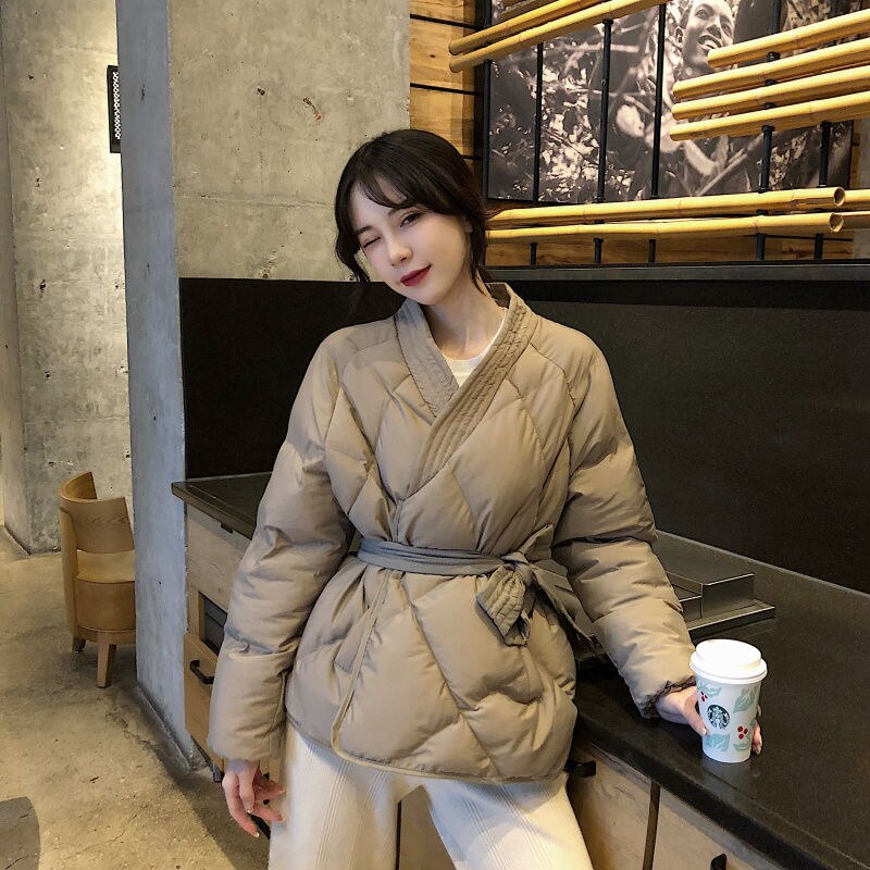 Supernfb Winter Thick Warm High Quality Argyle Parka with Belt Fashion Office Ladies Khaki Jacket Coat Women‘s Casual Solid Outwear