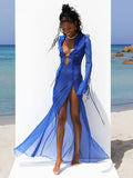 Supernfb Sexy V Neck Split Perspective Ruffle Drawstring Tight Beach Dress For Women Summer  Elegant Party Maxi Dress Vestidos A1942