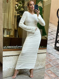 Supernfb Hollow Out Bodycon Knit Dress Female Patchwork Solid High Waist Long Sleeve Fashion Knitwear Party Dress Gown Streetwear