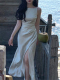 Strapless Dress Women Elegant Summer Fashion Evening Party Lady Vestido Vintage Spring Female Clothes Midi Satin Dresses