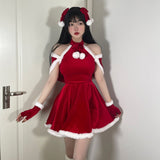 Supernfb Red Sweet Sexy Christmas Set Women Casual Evening Party Mini Dress Sets Winter Slim Korean Fashion Clothing Sets New Year