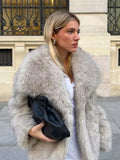 Supernfb Fashion Thicken Short Faux Fur Jacket For Women Chic V Neck Long Sleeved Plush Cardigan Winter Female Elegant Warm Coat