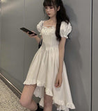 Supernfb Summer Elegant Dress Women Korean Party Mini Dresses Female Designer Chic Square Collar Puff Sleeve Fashion Dress Casual