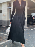 Autumn New Women Elegant Midi A Line Boho White Black Shirt Dress Female Vestdios Casual Lady One Piece Fashion Robe Clothes