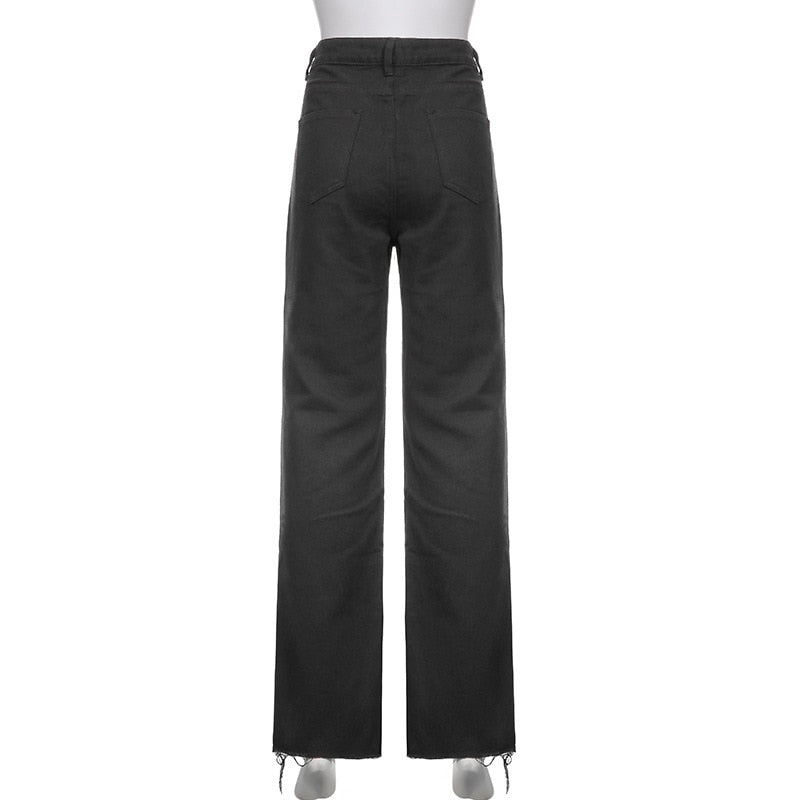 supernfb Women Retro Trousers Casual Jeans High Rise Cargo Pants Straight 90s Korean Fashion Streetwear