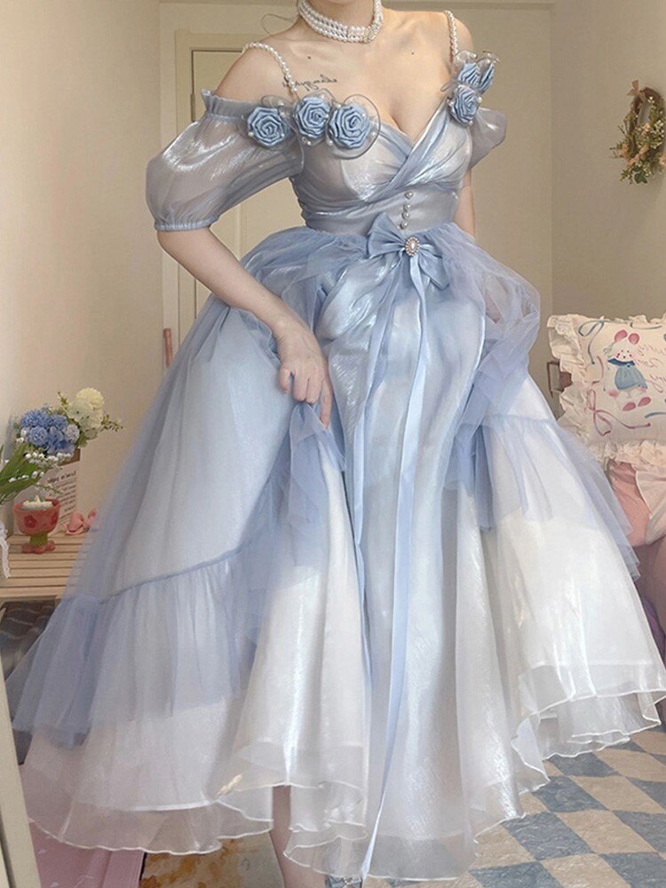 Supernfb Tavimart Flower Wedding Lolita Dress Light Gradient Blue Rose Fairy Princess Kawaii Sweet Elegant Lolitas Tea Party Dresses Victorian