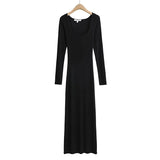 Supernfb Long Sleeve Sexy Sheath Maxi Dress Women Ins Fashion Blogger Retro Square Collar Knitted Dress