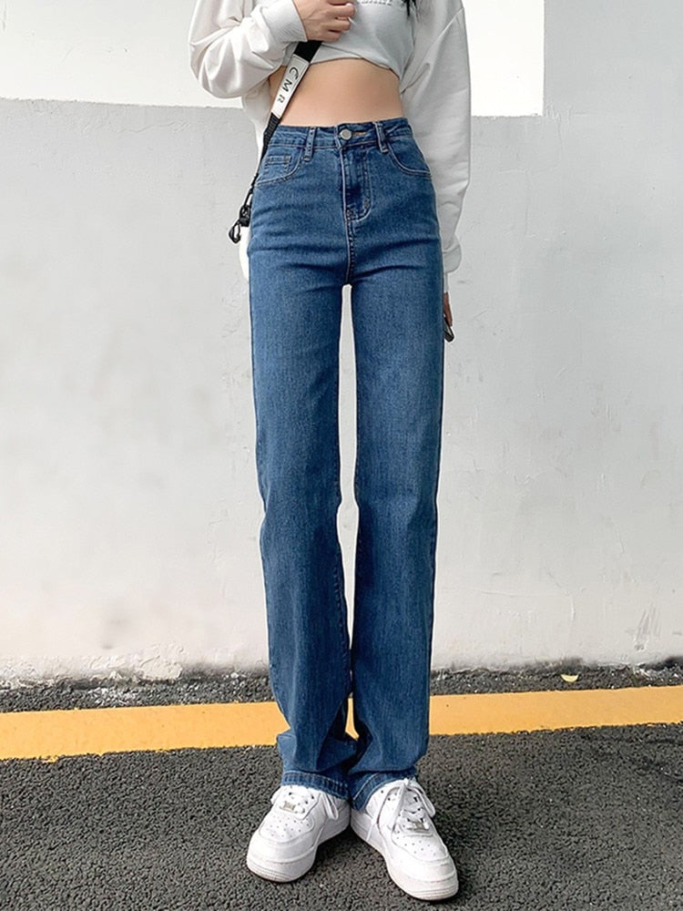supernfb ZHISILAO New High Waist Straight Jeans Women Vintage Classic Boyfriend High Street Full Length Denim Pants