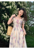 Supernfb Summer New Fashion Print Dress For Women Vintage O Neck Puff Sleeve Lace-up Midi Dresses Female Clothing