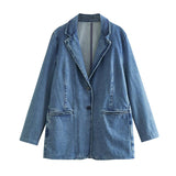 Supernfb Denim Jacket For Women Jean Coat Fashion Oversized Single Button Down Jacket Femal Long Sleeve Chic Outwear With Pocket
