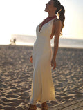 Supernfb Halter Folds Backless Beach Long Dressses Women Sexy V Neck Summer Holiday Seaside Dresses  Fashion Bodycon Vacation Robe