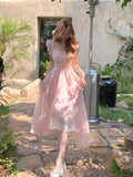 Supernfb Summer Chiffion Sweet Fairy Mini Dress For Women Kawaii Evening Party Birthday Prom Midi Dress Korean Fashion Clothing