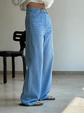 supernfb Women Classic Solid Color Jeans Summer New Fashion Cotton Cozy Zipper High Waist Long Pant Casual Simple Ladies Pants