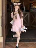Supernfb Summer Pink Kawaii Fairy Dress Women Japanese Patchwork Party Mini Dress Female Casual Korean Fashion Elegant Cute Dress